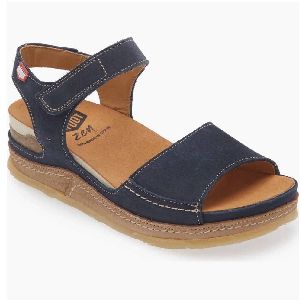 On Foot Zen 240 Vegas Sandal Women's 40 Navy Blue Leather Platform Wedge Spain